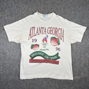 Vintagte 1996 Atlanta Olympics T-Shirt Men's XL Thrashed White Peach 90s USA
